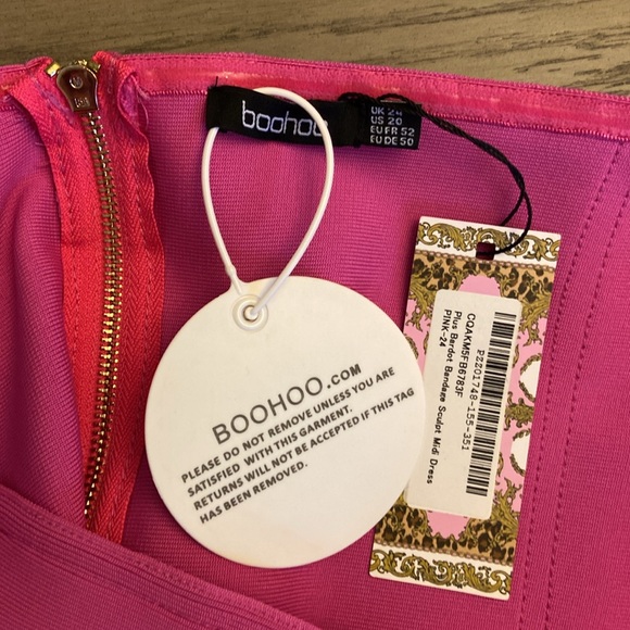 BOOHOO PLUS PINK OFF THE SHOULDER BANDAGE SCULPT MIDI DRESS US SIZE 20 - Picture 8 of 10